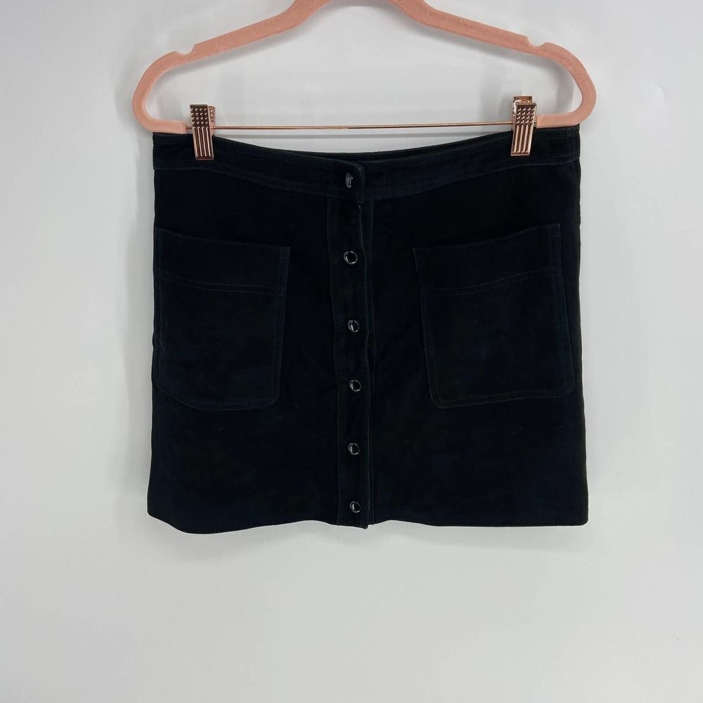 Rebecca Minkoff Rocking It  Goatskin Suede Leather Buttoned Skirt Womens Large